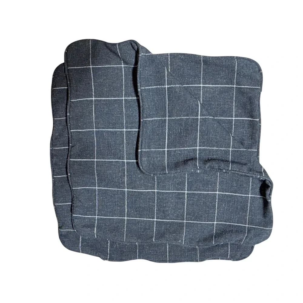 Set of 2 Charcoal Gray White Windowpane Plaid 20x20 Woven Throw Pillow Covers